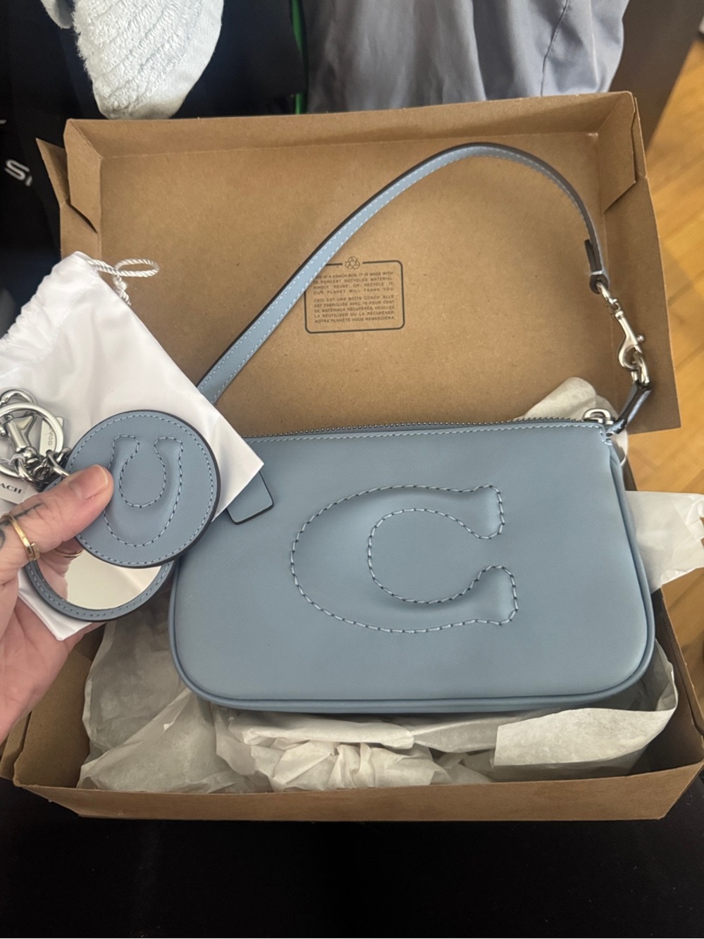 BRAND NEW NWT Coach Light Blue Leather Shoulder Bag with Stitched C